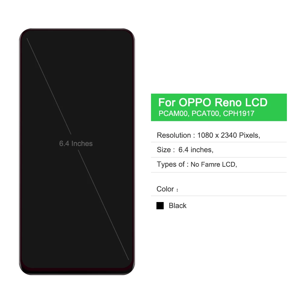 Amoled Screen for Oppo Reno PCAM00 PCAT00 CPH1917 Lcd Display + Touch Screen Digitizer Assembly with Frame for Oppo Reno Screen