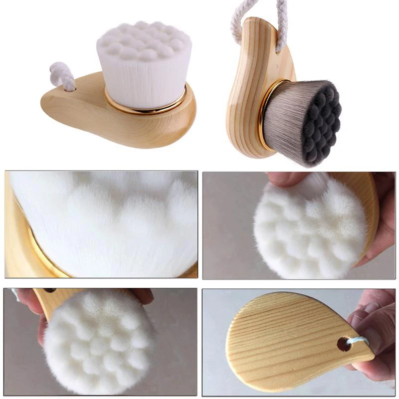 Facial Natural Pine wood Handle Cleansing Brush Beauty Tools Soft Fber Hair Manual Brush Cleaning Face Brushes Skin Care