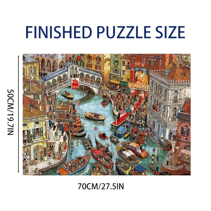 Puzzle de dessin animé du Canal occupé, 1000 pièces, scène de venise vibrante avec Gondoles, bateaux, foules, 27,56x19,69 pouces, décoration d'intérieur
