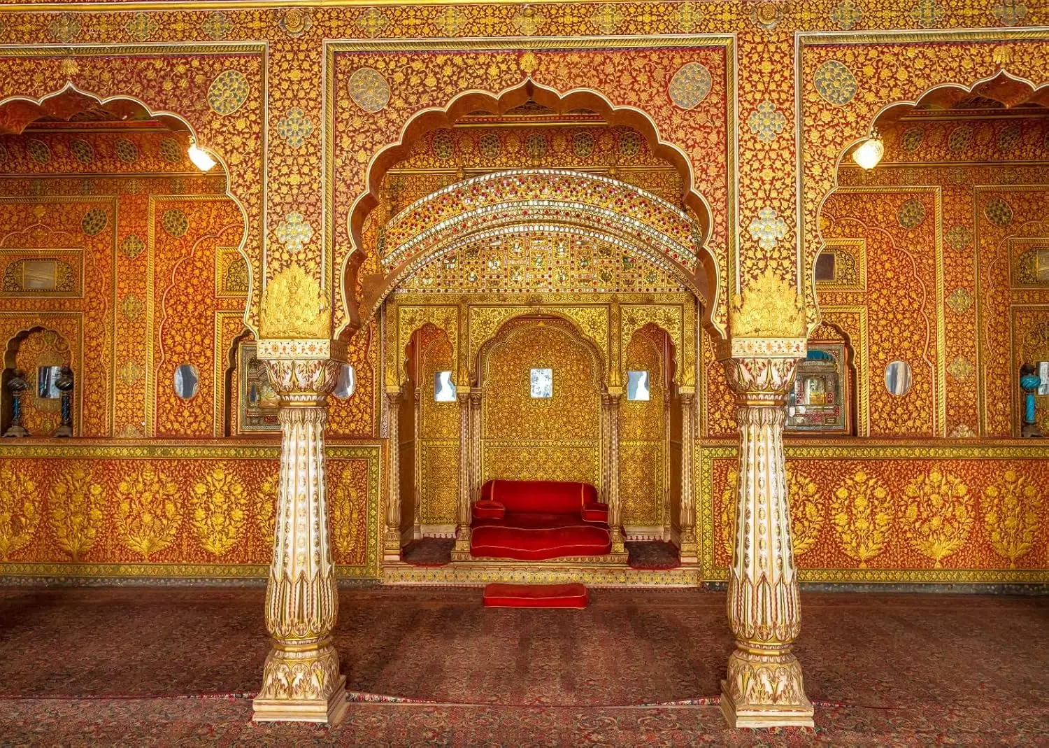 Indian Royal Palace Interior Private Audience Hall in Anup Mahal and Maharaja Throne photo background photography backdrop