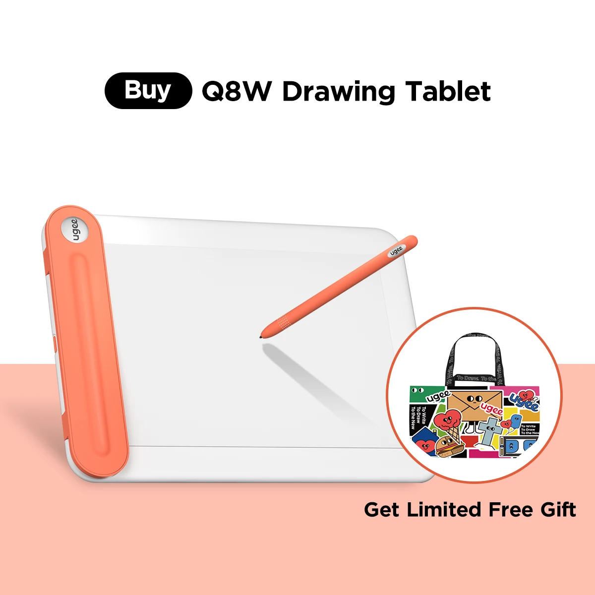 

8" Wireless Drawing Tablet with Bluetooth 5.0, UGEE Q8W Graphic Tracing Drawing Pad Pen Tablet with 8inch Large Active Area