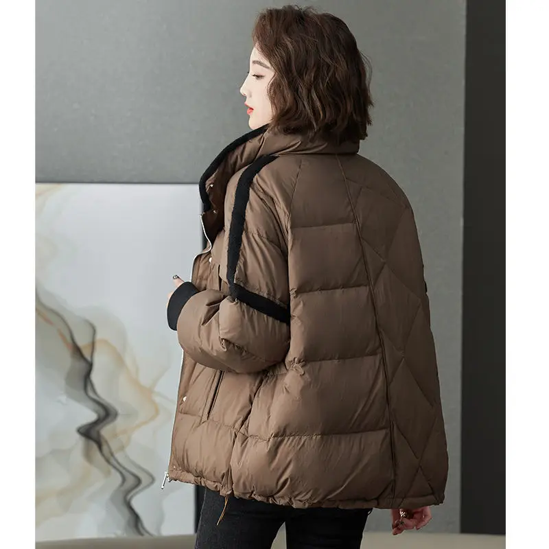 Casaco de algodão grosso grosso para baixo feminino, jaqueta puffer de inverno, manga comprida, acolchoado, moda coreana, casacos com zíper, preto, cinza