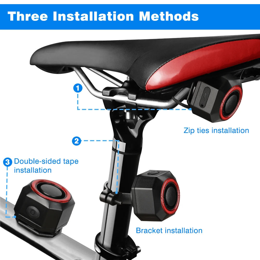 Rockbye Bicycle Alarm Taillight Waterproof Remote Control Anti Theft Bike Bell Smart Brake Sensing Rechargeable Cycling Light