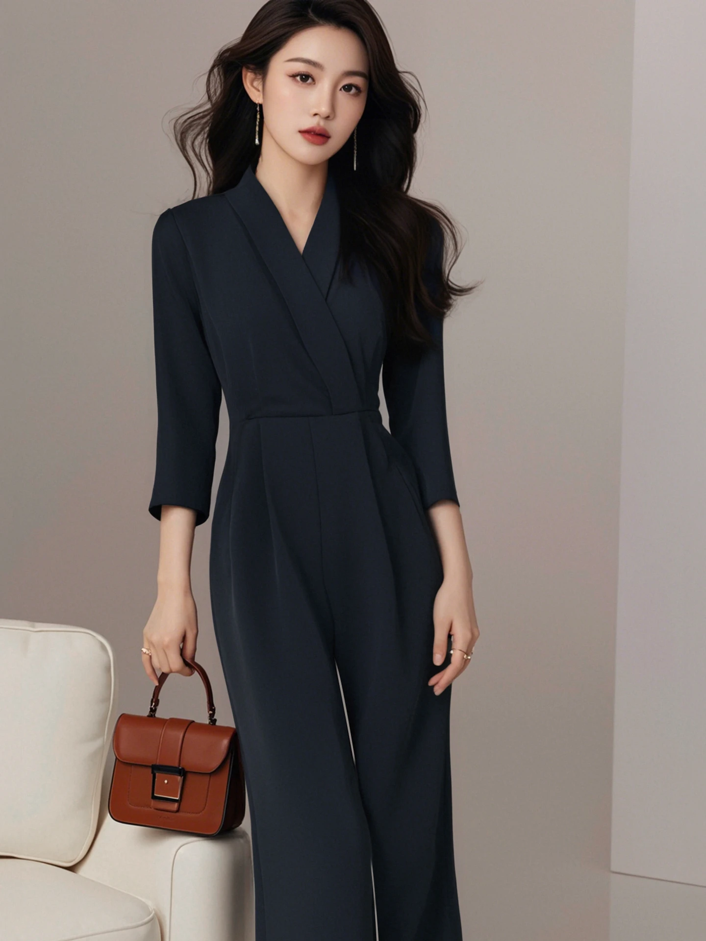 Combinaison à jambes larges taille haute, coupe ajustée, décontractée, de haute qualité, fluide, nouvelle collection printemps, vêtements pour femmes D0524