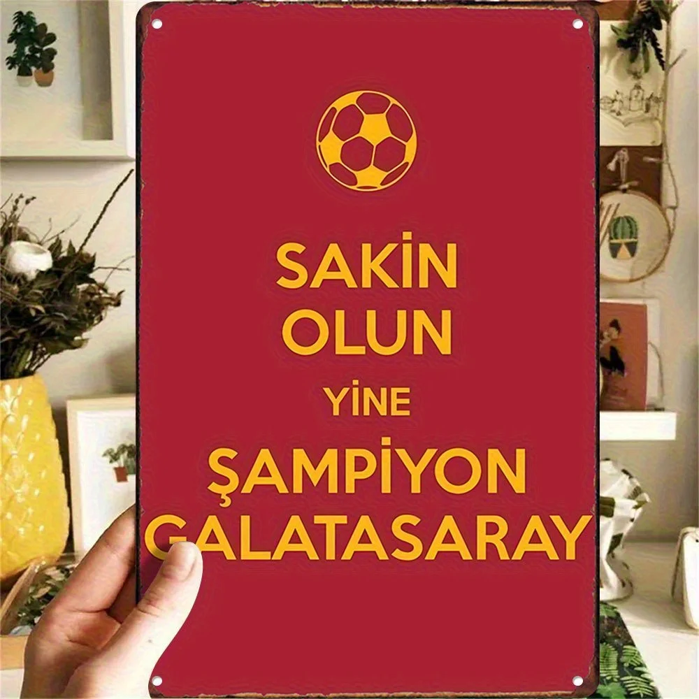 Galatasaray Team Vintage Iron Wall Art Sign - Red & Yellow Soccer Decor with Turkish Victory Text,  Inch Rustic Metal Plaque fo