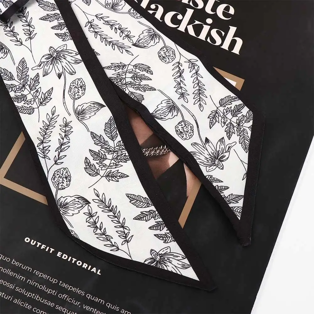 Длинный шарф с цветочным принтом, платок с листьями, весенние ленты для волос, атласный шелковый шарф, женская лента для волос, шарф с цветочным принтом, ленты для волос