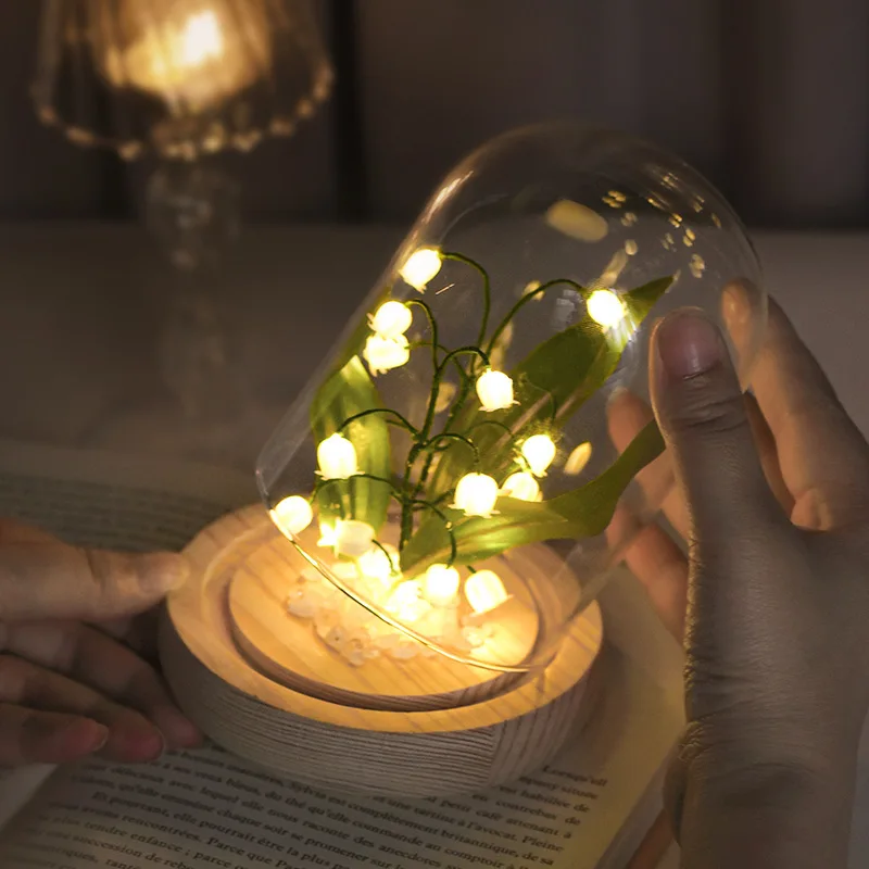 Lily of The Valley Flowers Night Light Handmade Artificial Flower Tulip Night Lamp DIY Bedside Sleep Light for Bedroom Decors