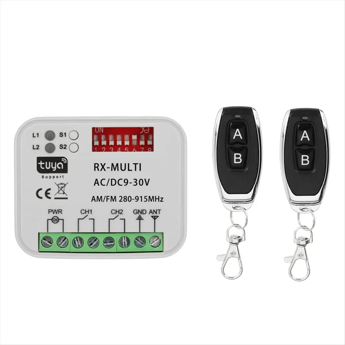 AB52 280-915MHz Universal Tuya WIFI Garage Door Remote Control Receiver Momentary AC DC 9-30V Switch Module Relay