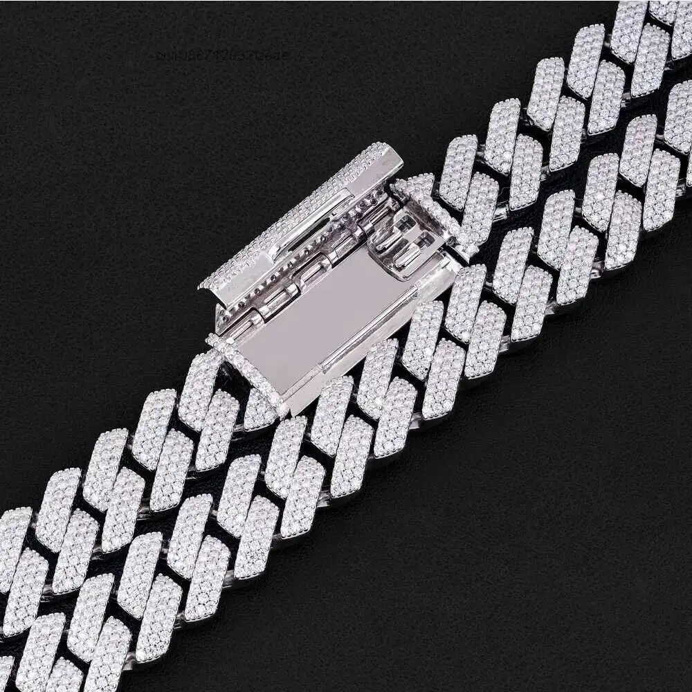 Luxury Manufacture Price Luxury Moissanite Diamond Cuban Link Hip Hop White Gold Plated 925 Sterling Silver Moissanite Cuban Cha