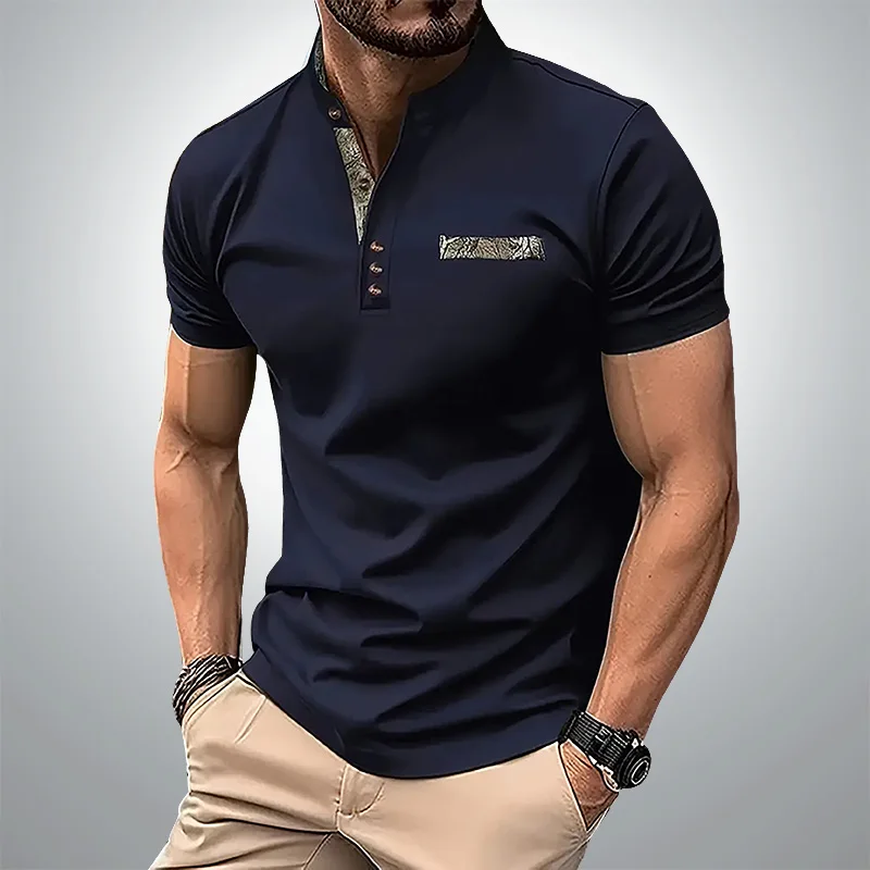 

Men's Summer Business Casual Comfortable Polo Shirt Male Daily leisure sports stand collar Top Solid color Short Sleeve T-Shirt