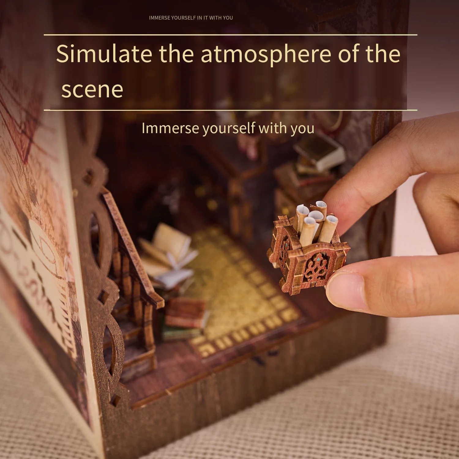 DIY Scholar's Dream Book Nook 3D Wooden Puzzle مشهد القراءة المريح اليدوية تجميع نموذج الإبداعية هدية عيد ميلاد #5