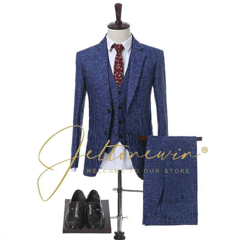 

Notch Lapel Costume Homme Luxury Party Stage Men Suit Groomsmen Jacket Pant Design Latest Wedding Tuxedo 3 Piece Blazer Sets