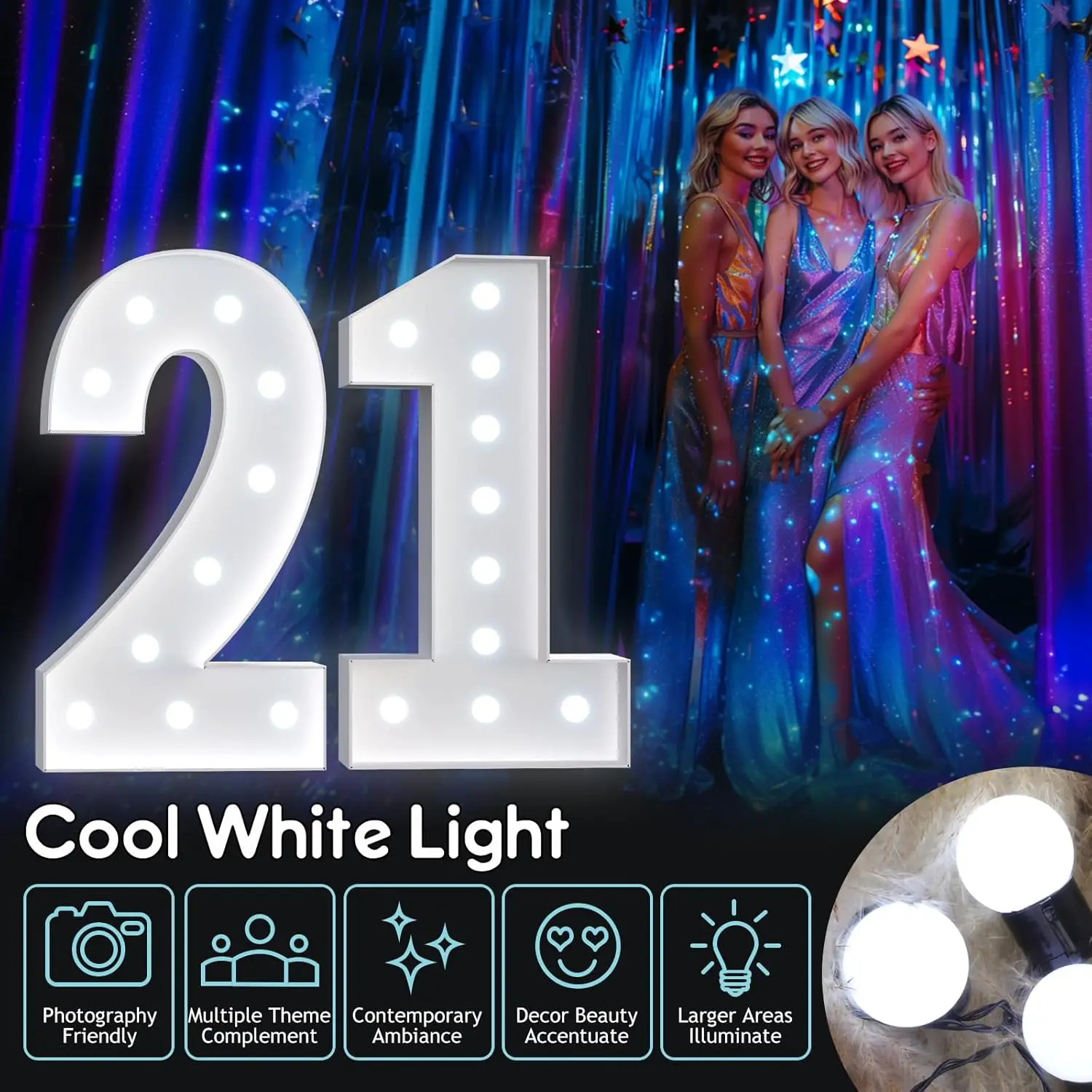 4FT Marquee Light Up Numbers Marquee Numbers 4 Feet Tall Cool White Light for Party 1st Birthday Anniversary Pre-Cut Foam Board