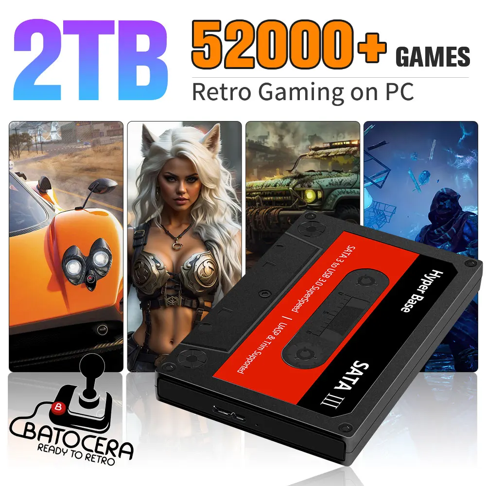 Batocera 2TB Portable External Hard Drive Built-in 52000 Retro Games Windows Emulation Drive Gaming HDD For PS3/PS2/PS1/N64/MAME