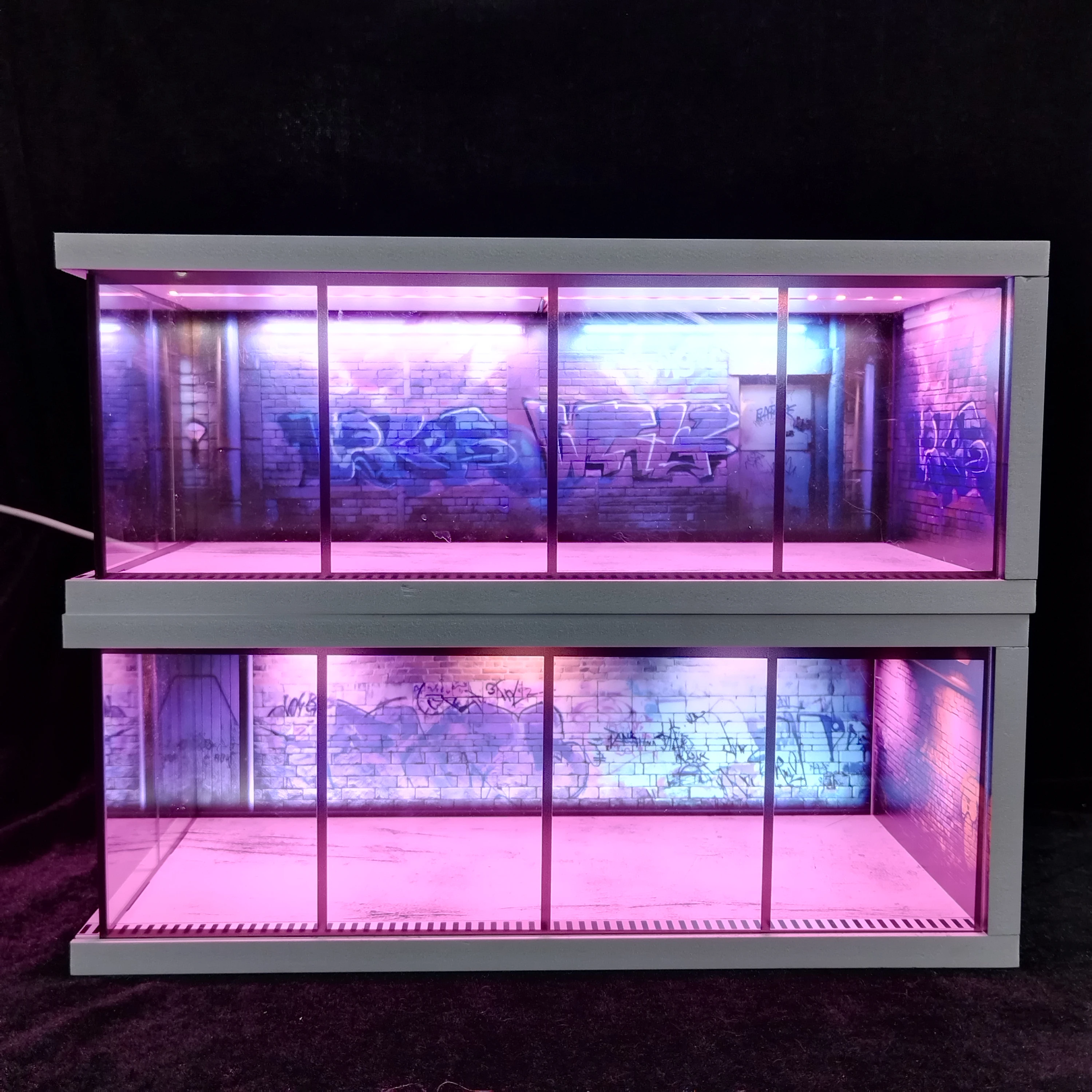 1/64 مقياس سيارة المرآب الديوراما مع USB مصباح ليد واقعية موقف السيارات عرض الحال بالنسبة نموذج السيارات والمركبات المصغرة #2