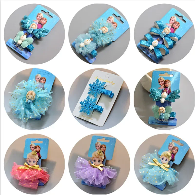 Disney children's Action Figures headdress hairpin insfrozen elsa Princess Anna hair clip baby girl white snow yarn skirt clip