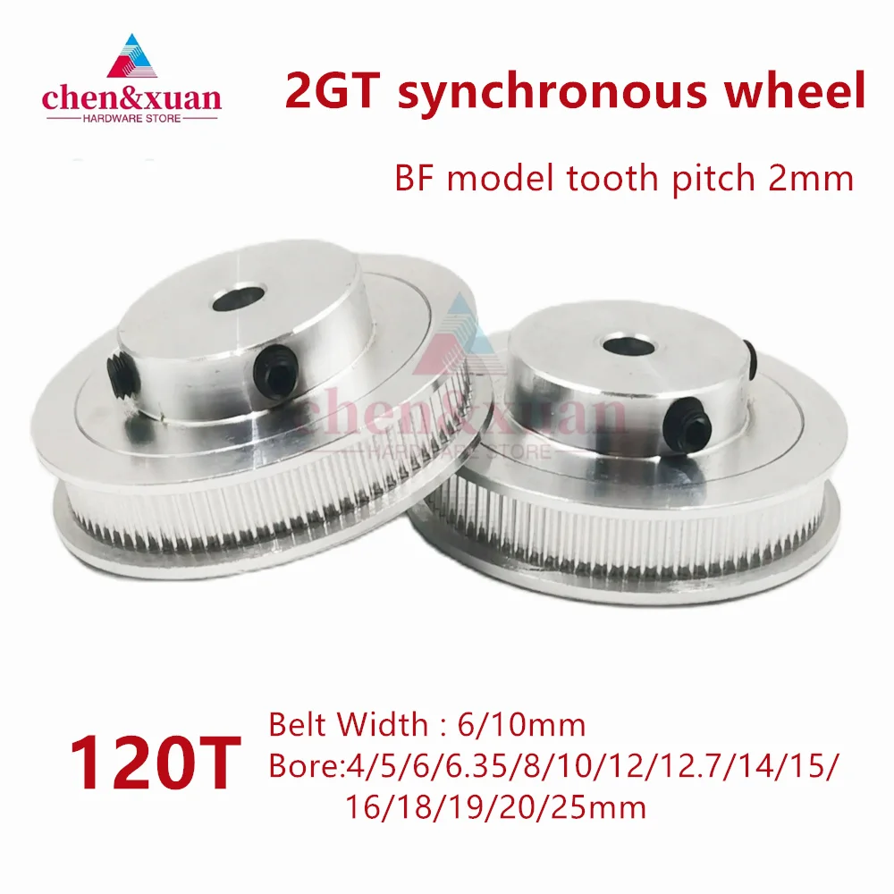 

2GT/GT2 Timing Pulley 120 Teeth Bore 5/6/6.35/8/10/12/12.7/14/15/16/17~25mm Tooth pitch 2mm Synchronous Wheels Belt Width 6/10mm