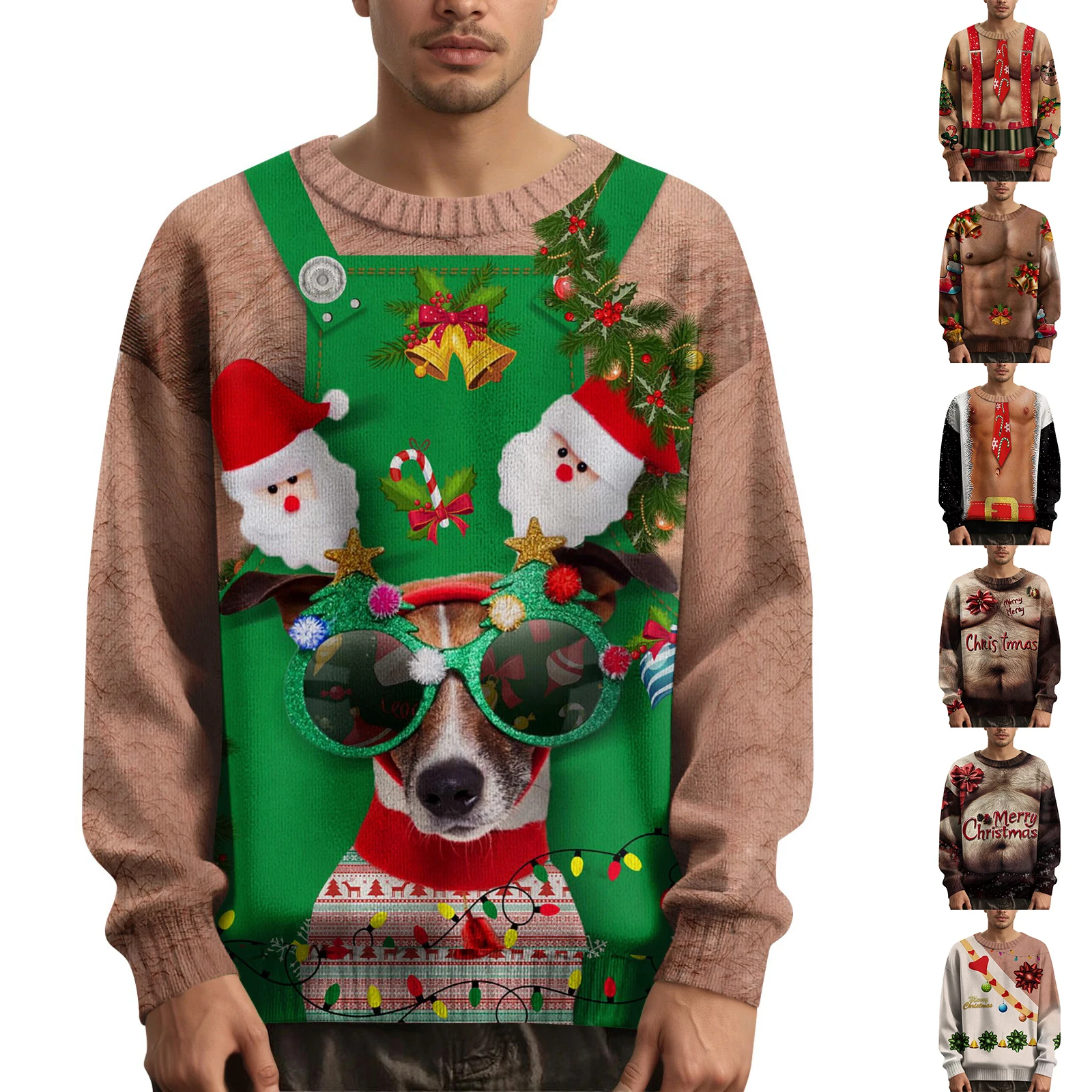 

Male Classic Festival Themed Cartoon Pattern Pullover Soft Cozy Comfort Men Daily Wearing Casual Round Collar Popular Tops