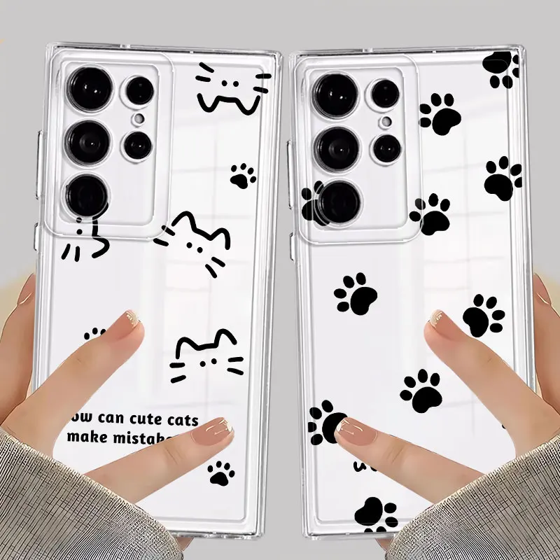 Cute Kitten Paw Prints Case for Samsung Galaxy S26 S23 Ultra S21 S20 Plus S22 FE S24 Note 20 Ultra 10 S25 Edge Phone Cover