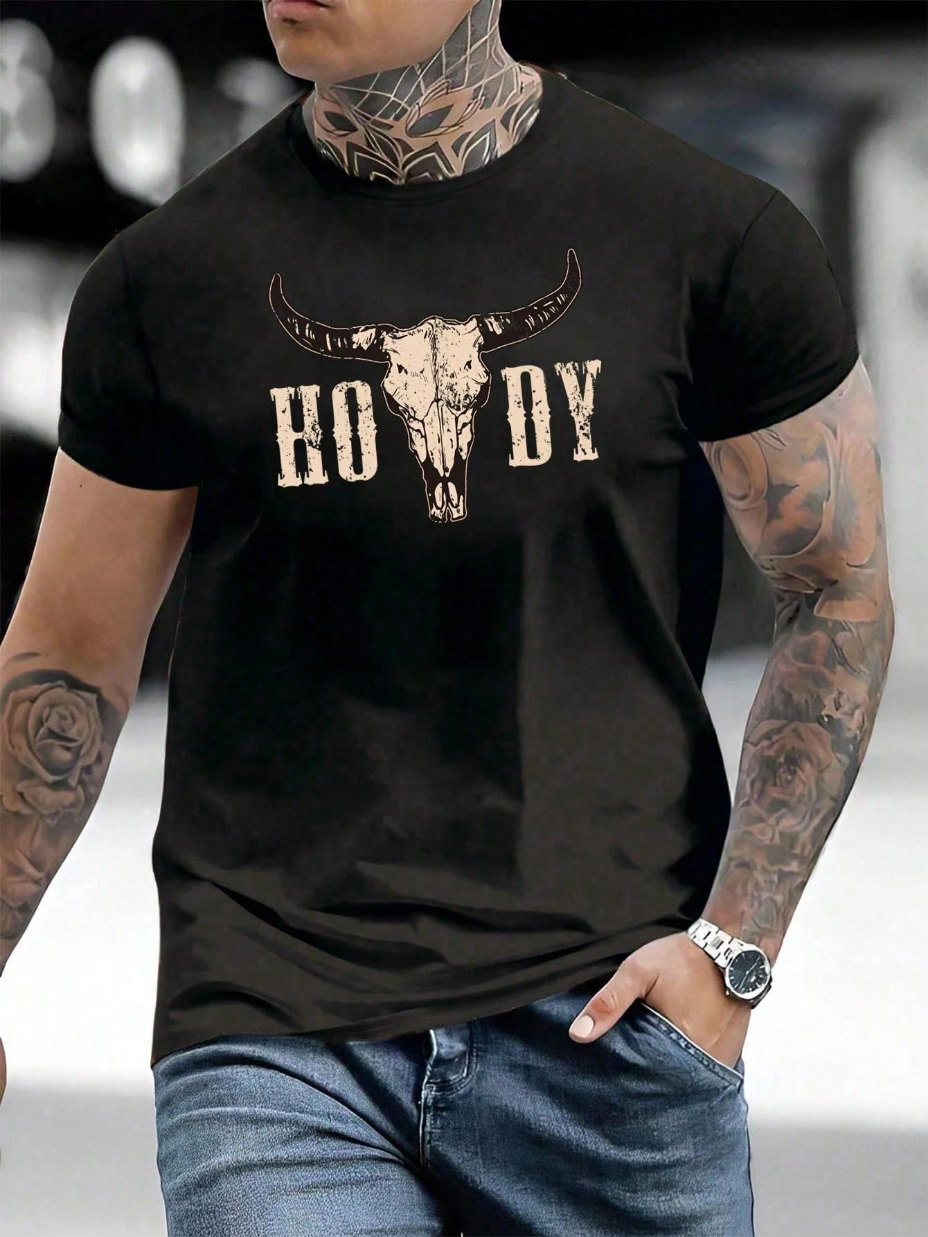 

Мужская футболка Howdy Western с черепом, ковбойская винтажная футболка с графическим принтом в стиле ретро, с принтом головы быка, с коротким рукавом, уличная одежда, повседневный летний топ
