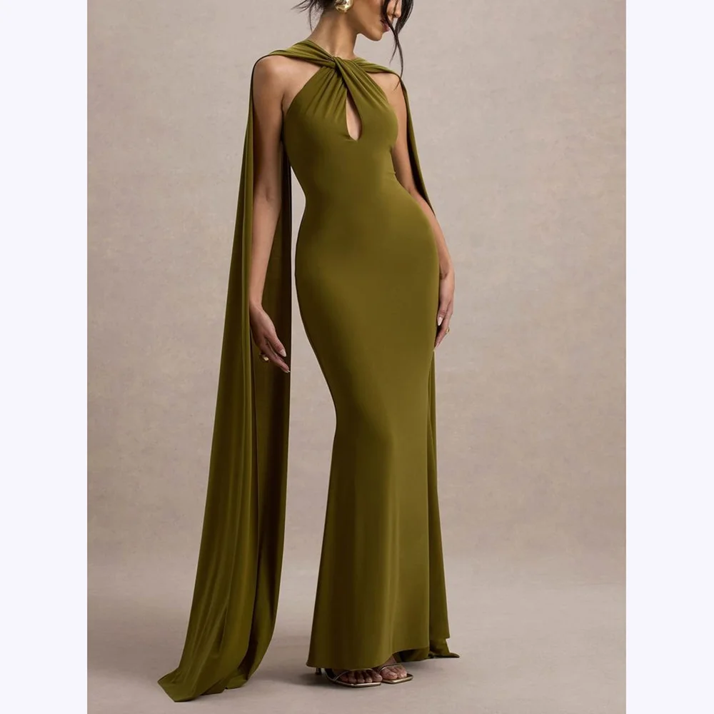 

New Fashion Evening Dresses Halter Criss Cross Sexy Backless Mermaid Party Gown Floor Length High Quality Banquet Long Dress