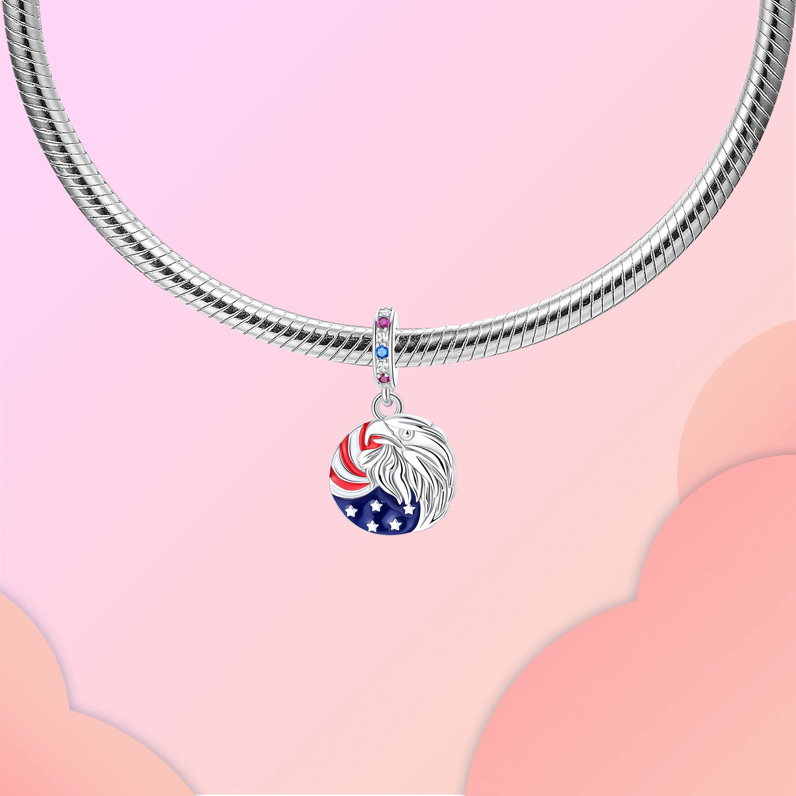 USA Patriotic Statue of Liberty & Bald Eagle Dangle Charms 925 Sterling Silver American Flag Patriotic Beads Fits Bracelets Gift view 5