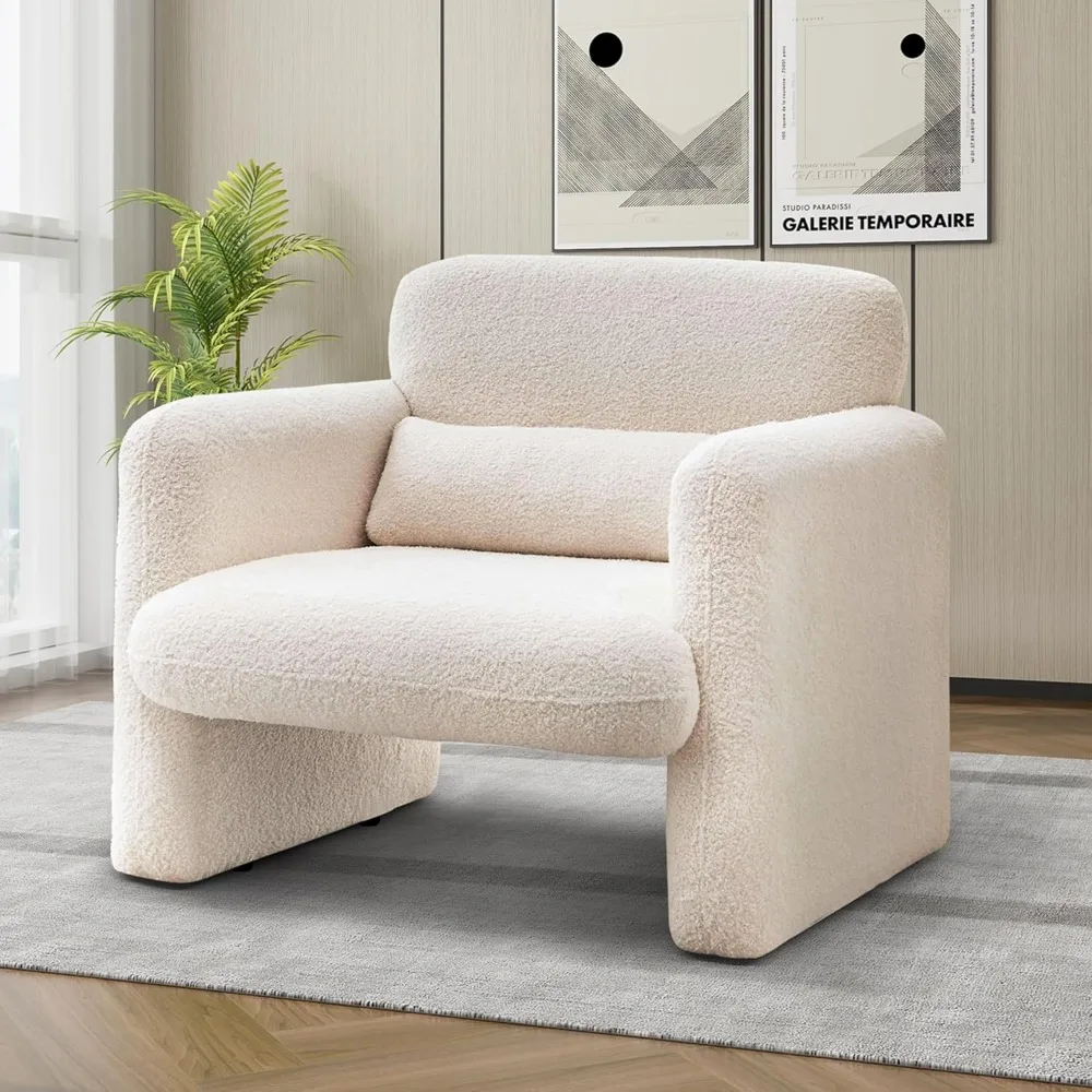 

33.86" Accent Chairs, Modern Sherpa Lamb Fabric Armed Chair Comfy Upholstered Armchair Leisure Single Sofa Chair with a Waist Pi