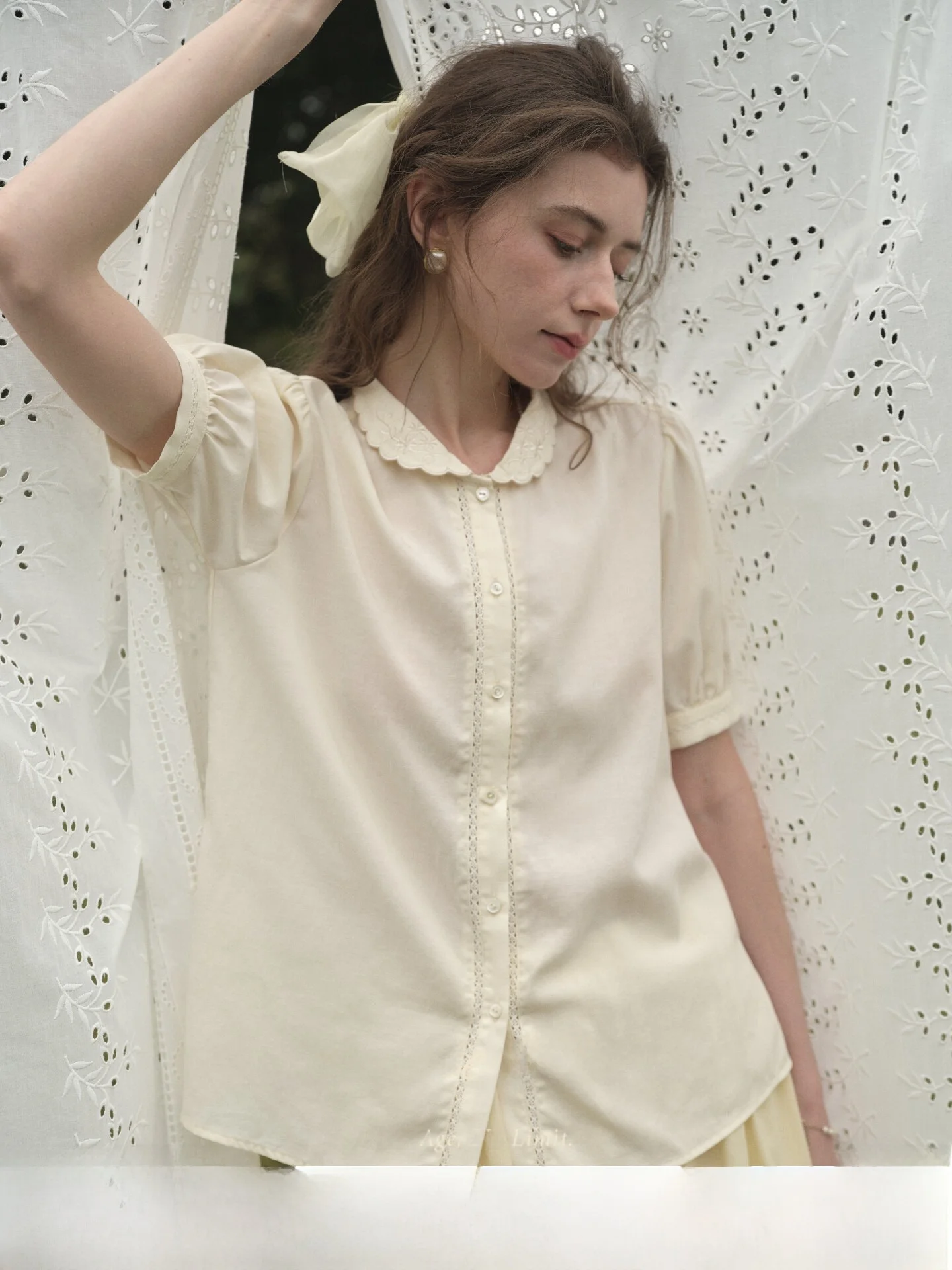 

SimpleRetro French Style Embroidered Doll Collar Shirt Women's Short Sleeve Linen Blend Breathable Comfortable Casual Shirt