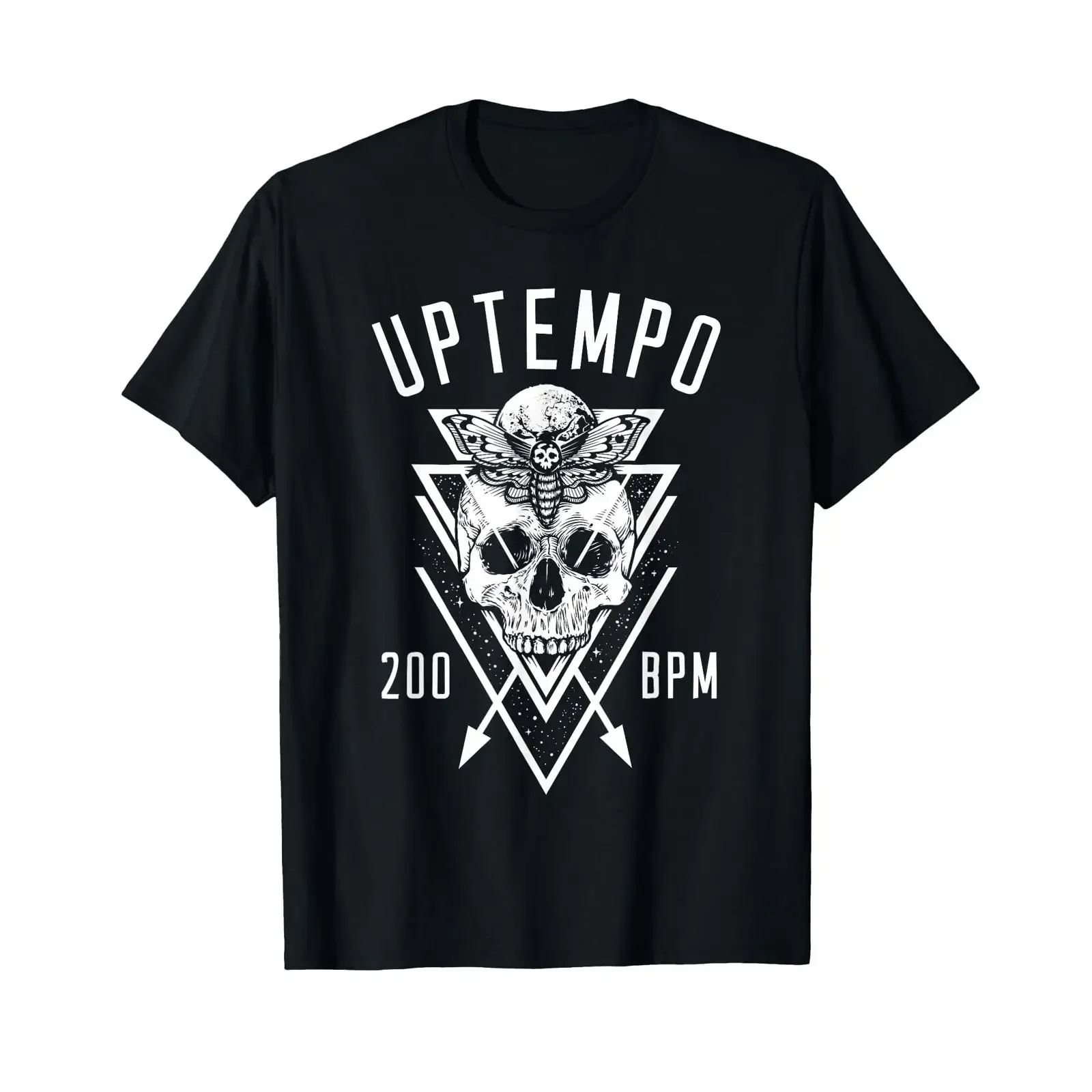 Uptempo Hardcore Skull 200 BPM Hakke Festival Merch T Shirt black vintage Washed fashion Slightly Versatile Casual Stretched