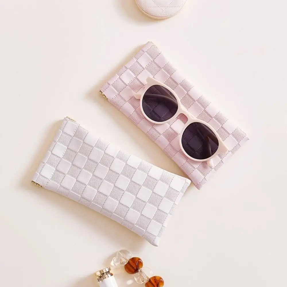 Lattice Mini Leather Sunglasses Bag Large Capacity Soft Self-closing Coin Purse Plaid Storage Bag Small Lipstick Bag