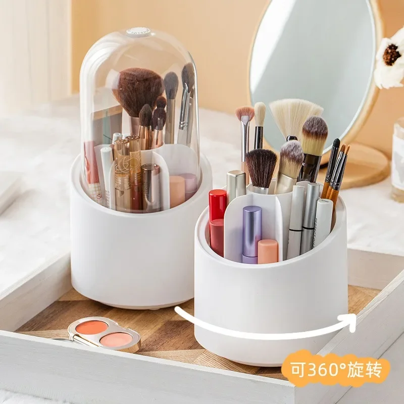 Rotating Makeup Brush Storage Box Portable Multifunction Dust Proof Desktop Organizer Lipstick Shadow Cosmetic Holder