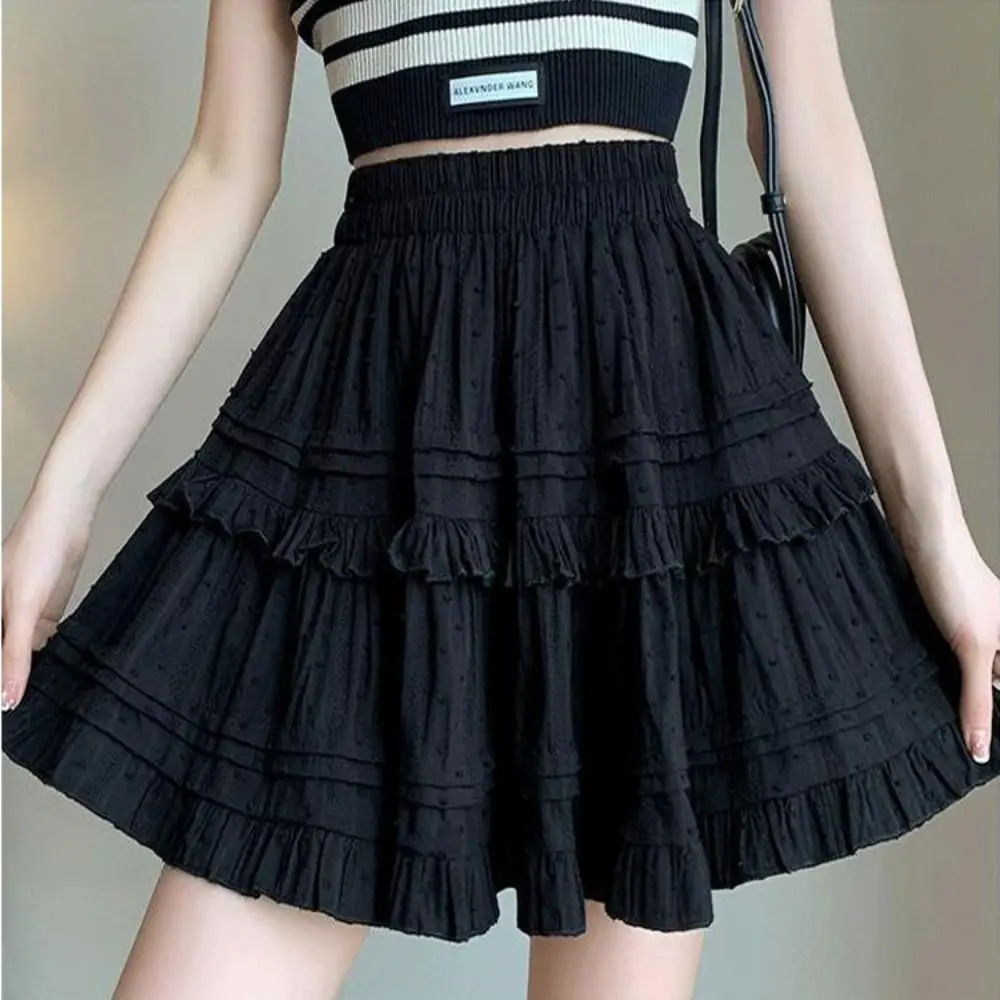 

Ruffle Ballet Cake Skirt Versatile Elastic High-waist a-Line Skirt Patchwork Slim Fit Ruffle Dress