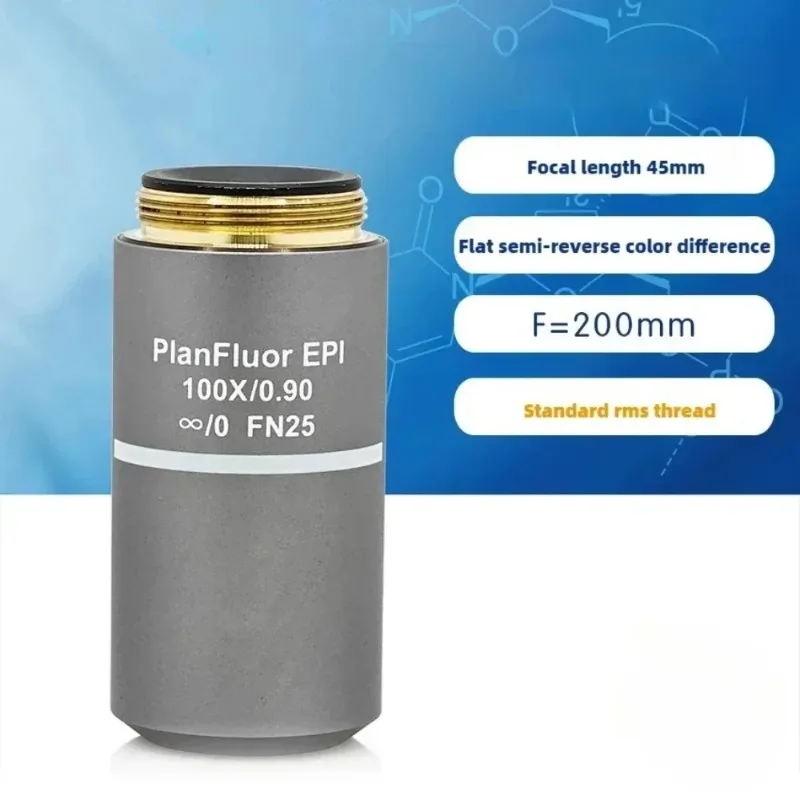 100X Plan Fluorescence Infinity Semi-Apochromat Long WD High NA Metallurgical Fluorescence Microscope Objective F200 FOV FN25mm
