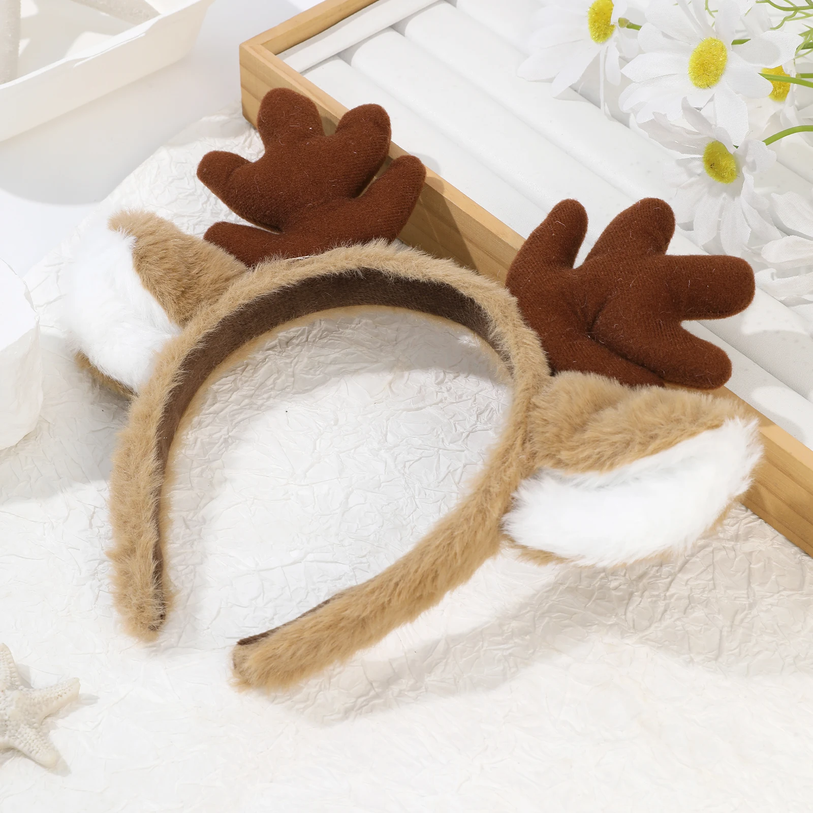 

1pc Christmas Plush Antler Headband Party Headdress Antler Head Hoop Cute Cartoon Deer Ears Hair Bands Hair Accessories