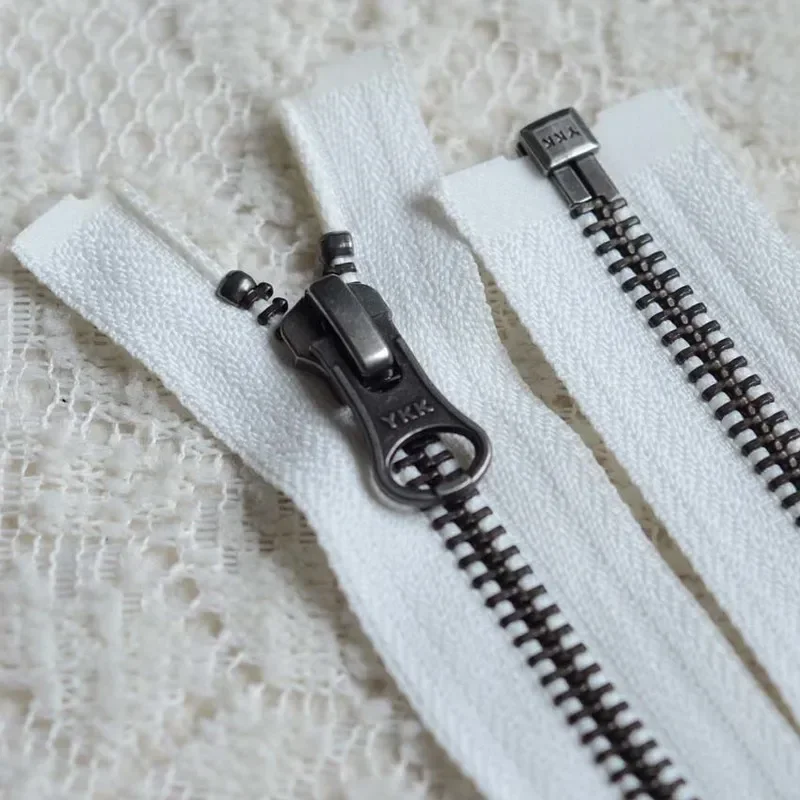 2pcs/Lot 5# 30 to 90cm Metal YKK Zipper Ancient Silver Vintage Restro Fastener Single Open White Black Jacket Clothing Accessory