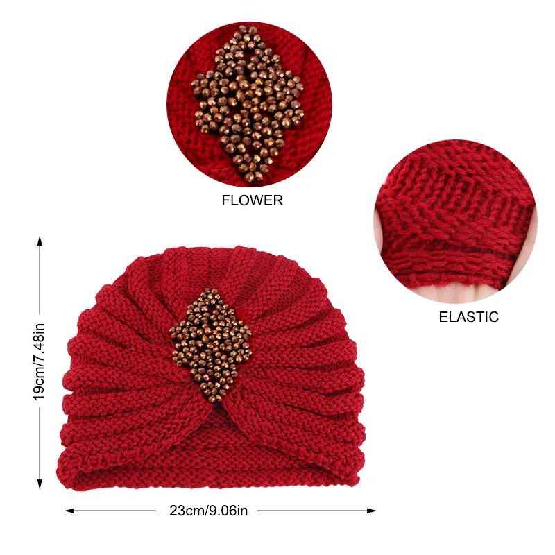 Muslim Jewelry Woolen Turban Bohemian Style Autumn Winter Warm Knitted Cap Fashion Soft Women Hair Accessories Female Hat Bonnet