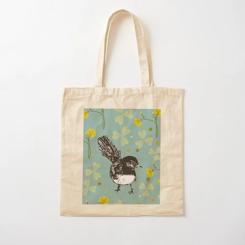 

Willy Wagtail on blue sourgrass background Tote Bag great bag Gift bags canvas tote bags