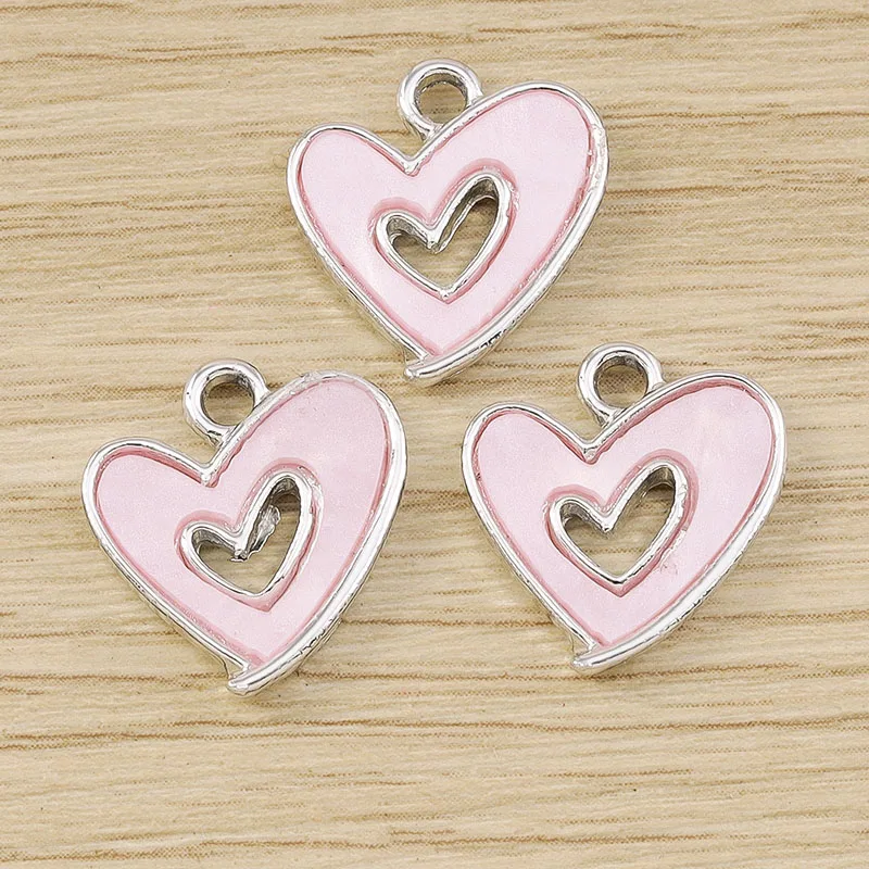 Tusember 10 Stück Exquisite Silberfarbene CZ-Kristall-Herzanhänger für Ohrhänger, Halsketten und Schmuckherstellungszubehör – Detail 6