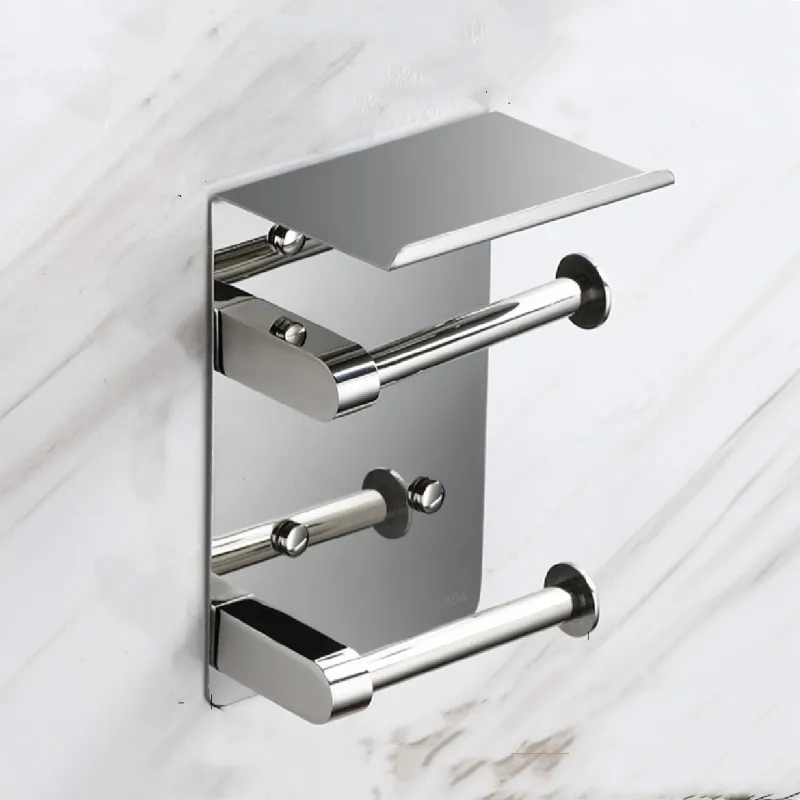 

Dual Layer Roll Paper Holder Silver Toilet Paper Rack Stainless Steel Bathroom Paper Shelf Wall Mount Storage Rack Tissue Holder