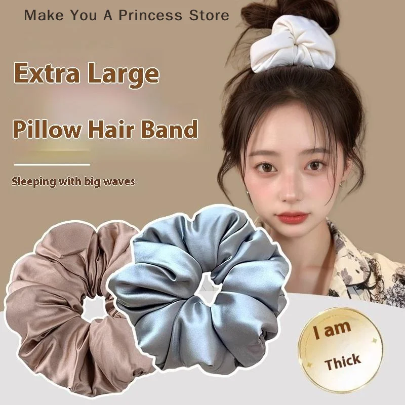 

Satin Pillow Sleep Hair Band Filled Cotton Satin Large Intestine Hair Rope French Retro Large Fat Intestine Ring