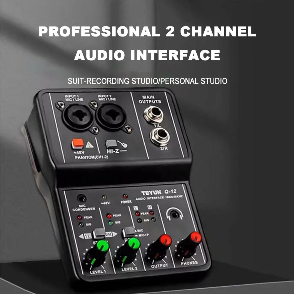 TEYUN Q12 2 Channels Professional portable Audio Interface sound card console mini USB MIXER for Guitar Recording Studio Singing