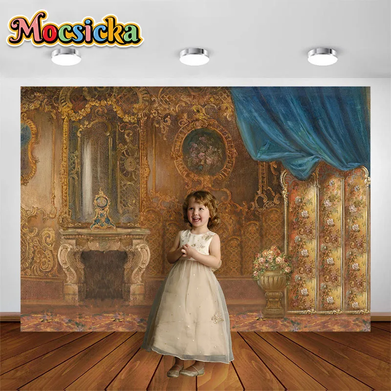 Mocsicka retro tribunal estilo fotografia fundo da parede de ouro decoração interior crianças adultos retrato photo studio adereços