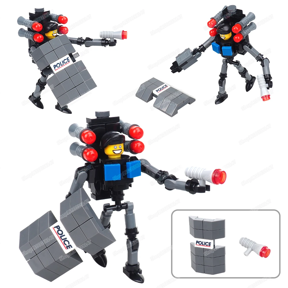 Shield Toilet Man Patrol Mechaman Building Block Assemble Moc Bathroom Figures Multiverse War Equipment Model Child Gift Boy Toy