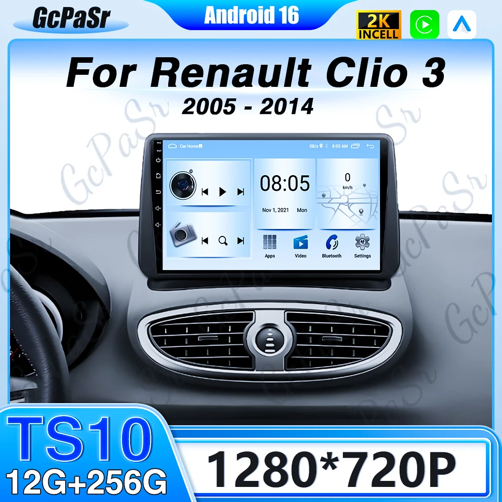 

Android 16 Car Radio Carplay For Renault Clio 3 2005-2014 Multimidia Video Player 4G Stereo Navigation Wireless GPS NO 2 DIN DVD