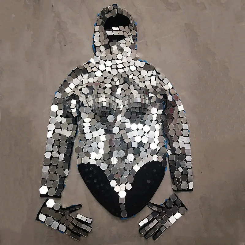 

Перчатки с блестками, серебряная зеркальная маска, боди для женщин, косплей, костюм для космического танца, ночной клуб, танцовщица, певица, сценическая одежда