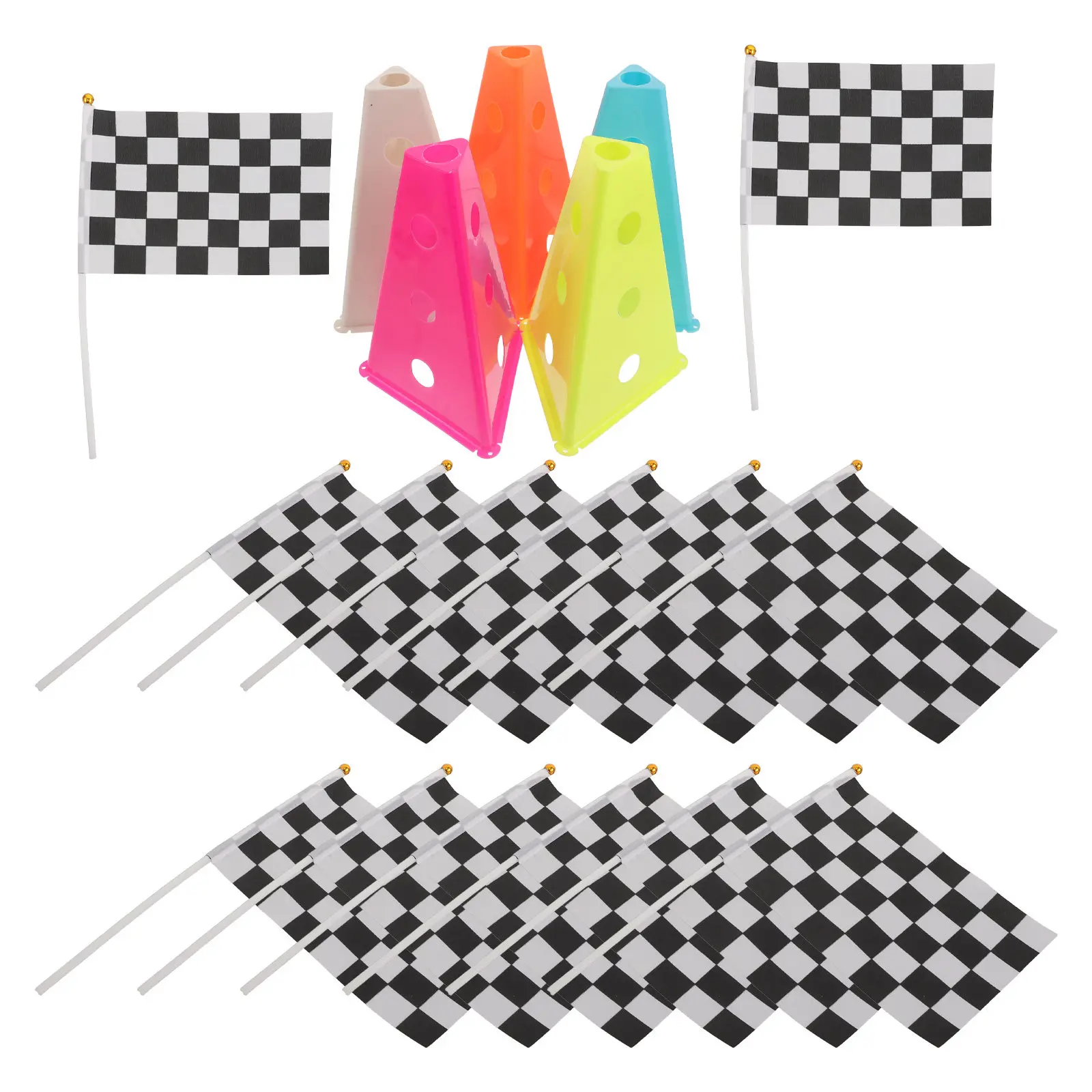 1 Ensemble de cônes d'entraînement multicolores avec drapeaux, cônes de signalisation pour l'agilité avec trous, drapeaux à carreaux pour la course, sports de plein air (football, soccer)