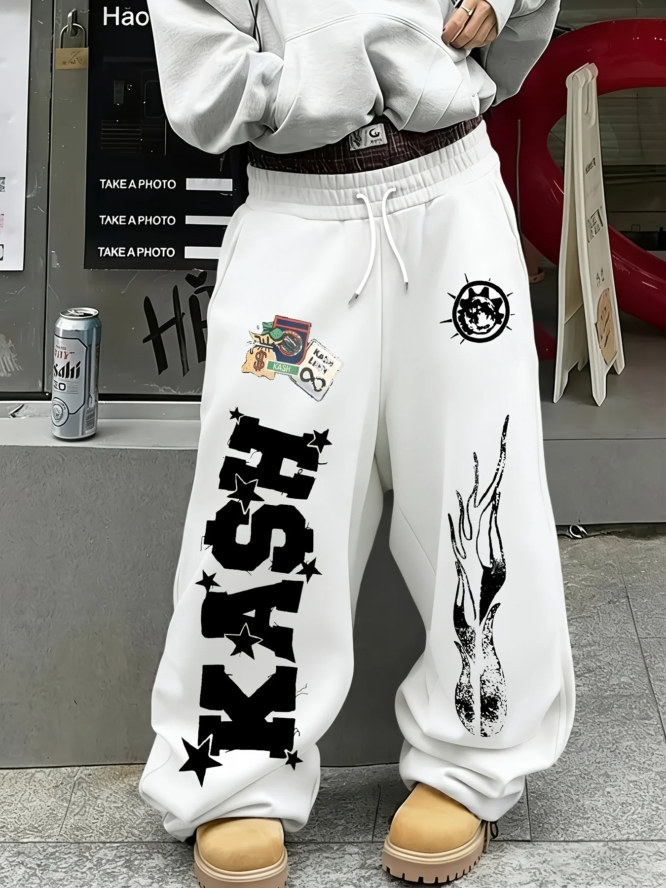 2026 New Model Men Gothic Vertical Graphic Wide Leg Sweatpants Drawstring Loose Straight Baggy Y2K Dark Punk Streetwear Pants.