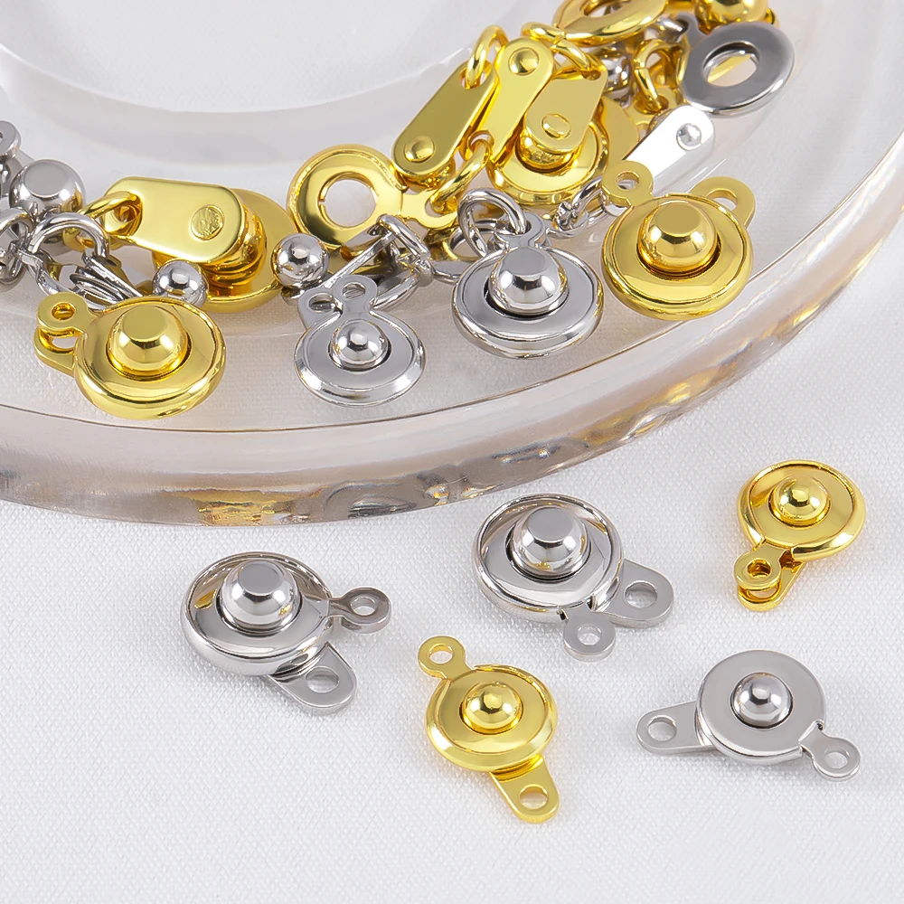 1/5pcs 8mm 9mm 18K Gold Color Plated Removable Snap Button Jewelry Connectors Clasps for DIY Bracelets Necklaces Making Supplies