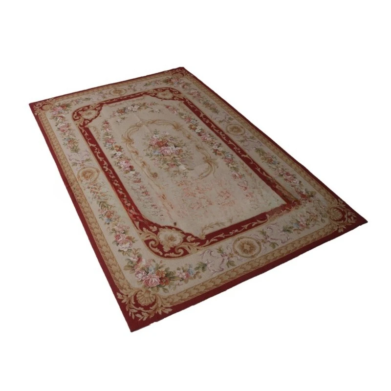 Russian classical embroidered velvet carpet, silk-wool blend hand-woven square decoration