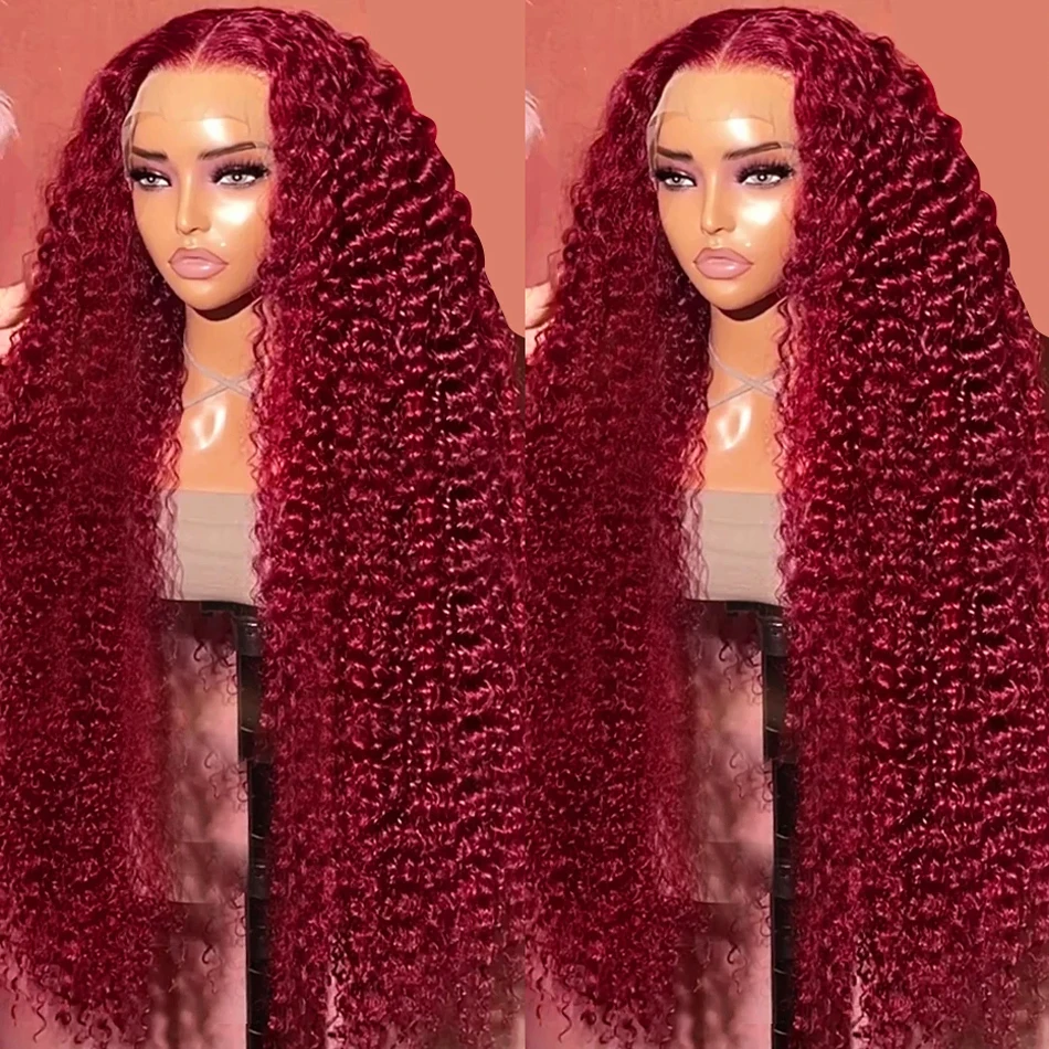 

180% Transparent 99j Burgandy Deep Wave 13x6 Lace Front Human Hair Wig Brazilian 13x4 Water Curly Lace Frontal Wigs For Women